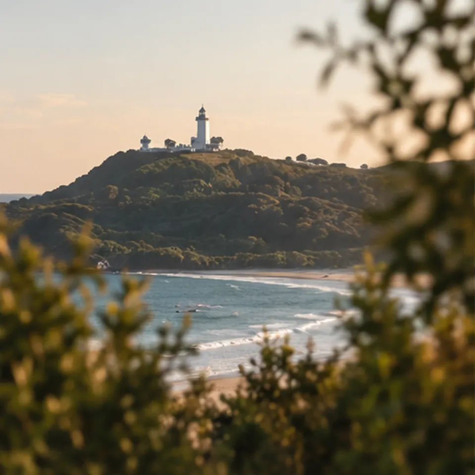 Cape Byron Lighthouse above the bay