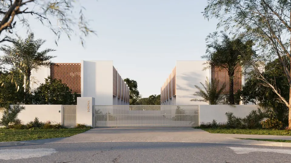 Entry gate and street elevation